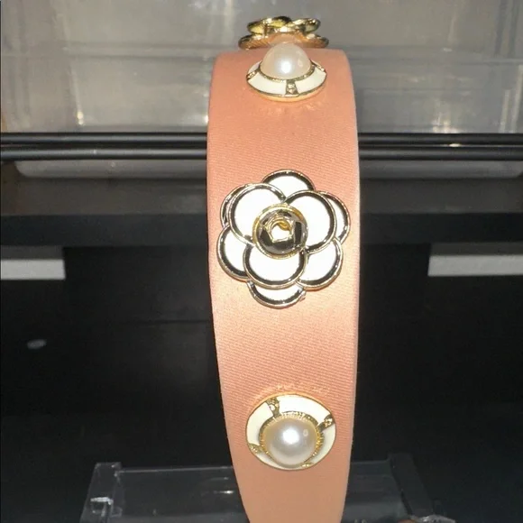 Elegant Taupey Pink Floral Headband w/ Faux Perl’s and Floral Accents - Picture 3 of 4